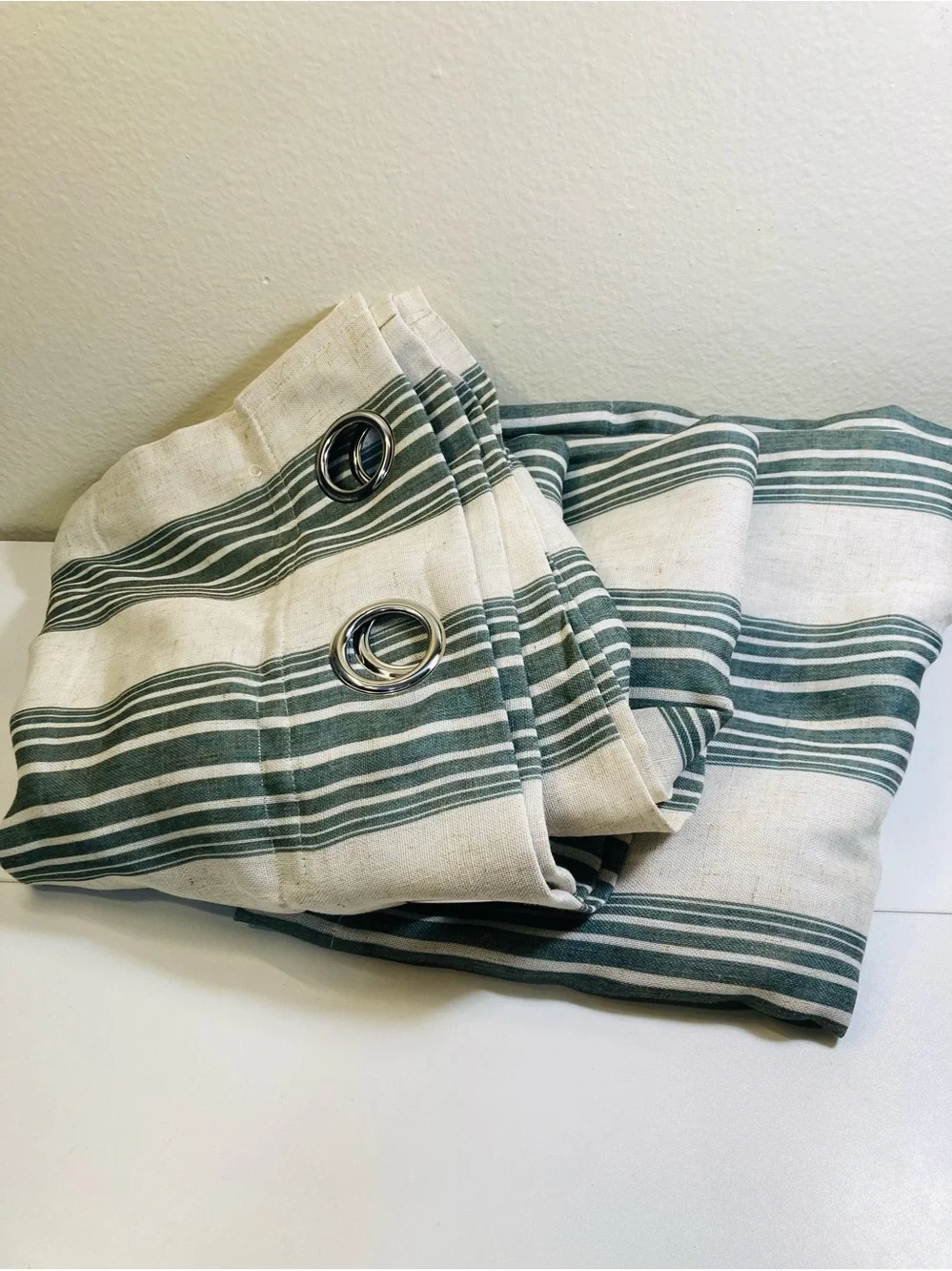 Drift Away Blackout Striped Grommet Curtain Panel in “Logan Green” 52” x 96”